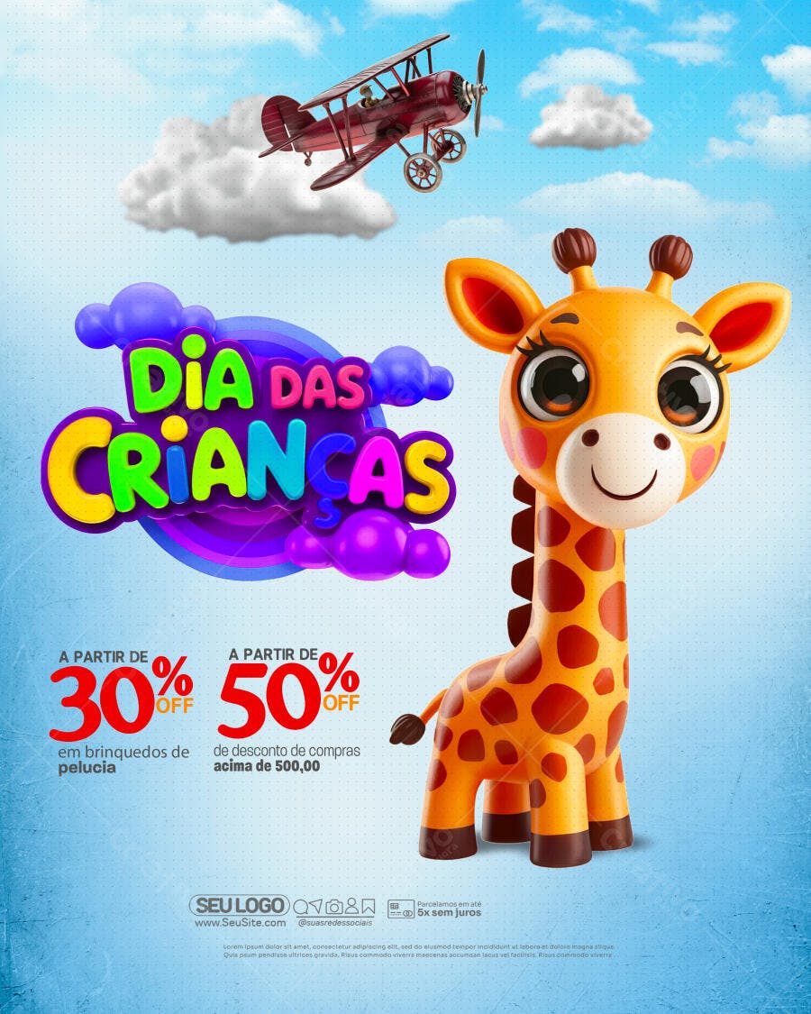 Flyer Dia das Crianças com Girafa PSD Editável