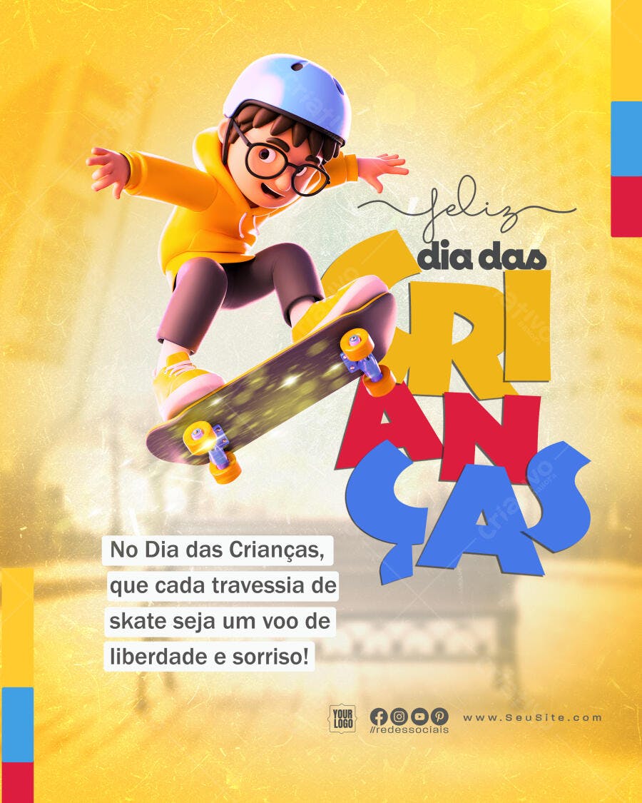 Flyer Dia das Crianças com Personagem 3D PSD Editável