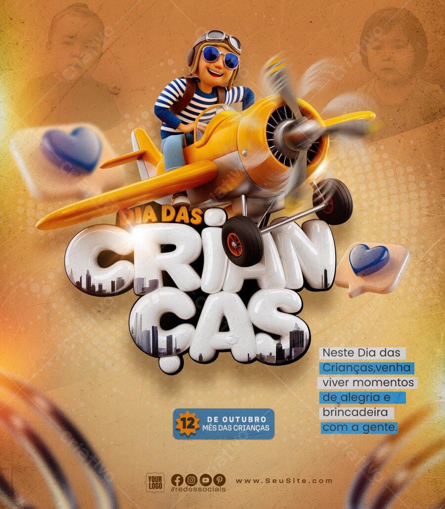 Flyer Dia das Crianças com Avião PSD Editável