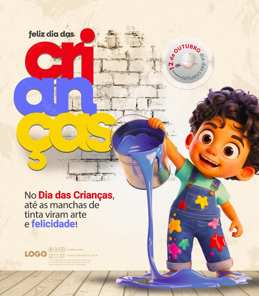 Flyer Dia das Crianças com Menino Colorido PSD Editável