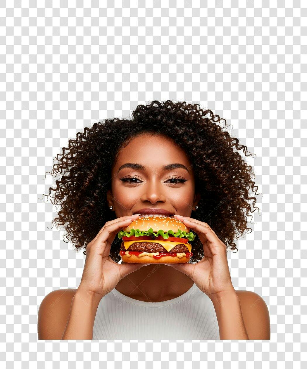 Imagem PNG com fundo transparente Mulher Afro com Hambúrguer