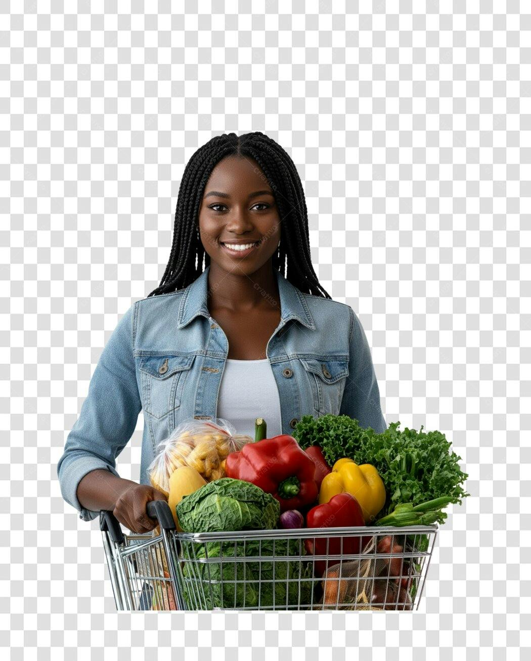 Imagem PNG Mulher Negra com Carrinho de Compras com fundo transparente