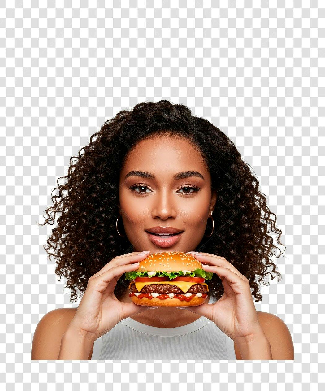 Imagem PNG com fundo transparente Mulher com hambúrguer