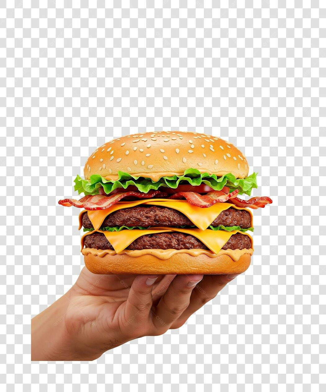 Imagem PNG de Hambúrguer Duplo com Bacon fundo transparente