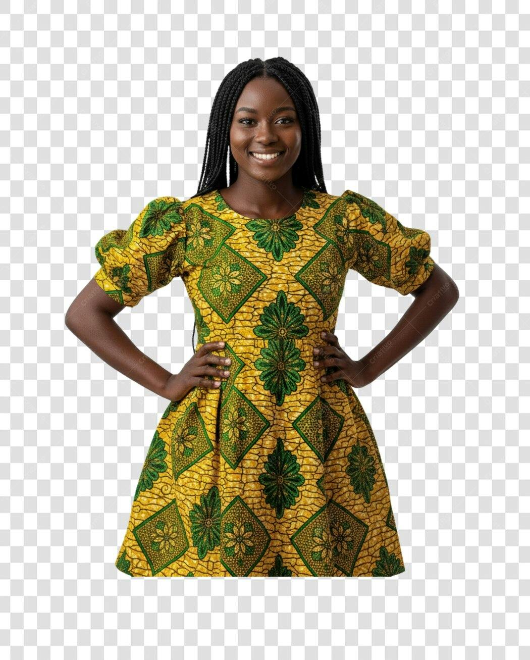 Imagem PNG com fundo transparente Mulher Africana Vestido Amarelo e Verde