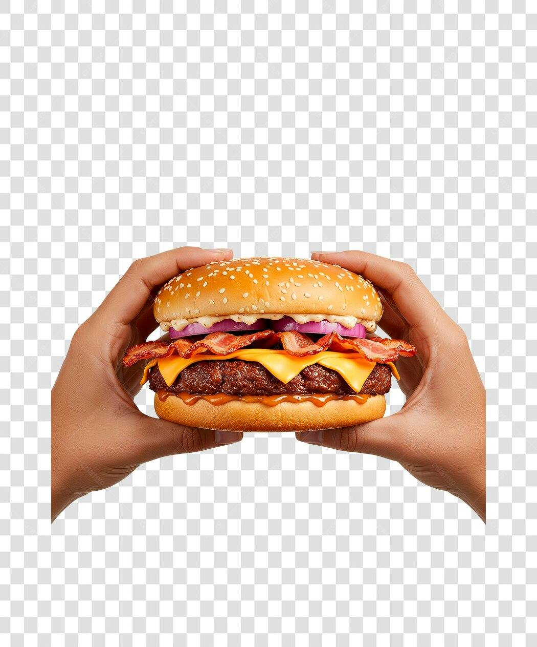 Imagem PNG de hambúrguer com bacon fundo transparente