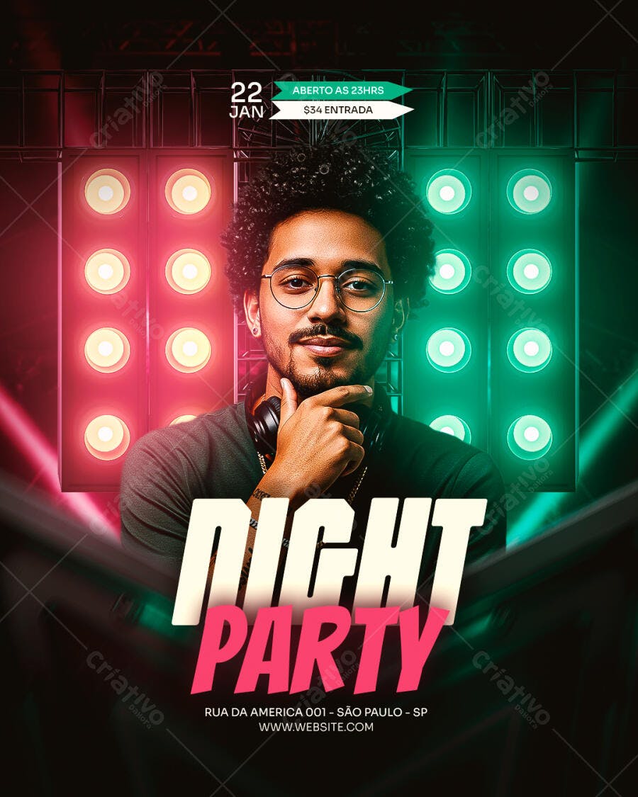 Flyer para Festa Noturna PSD Editável