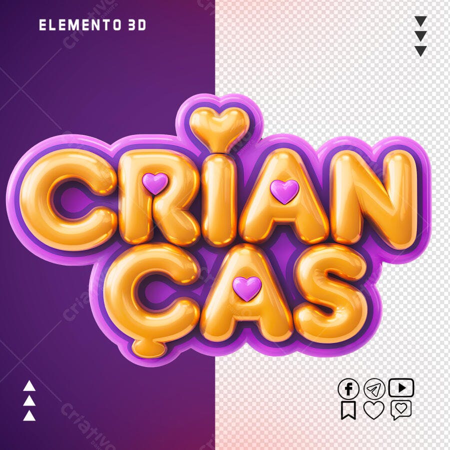 Logotipo Crianças Balões Dourados e Roxo PSD Editável