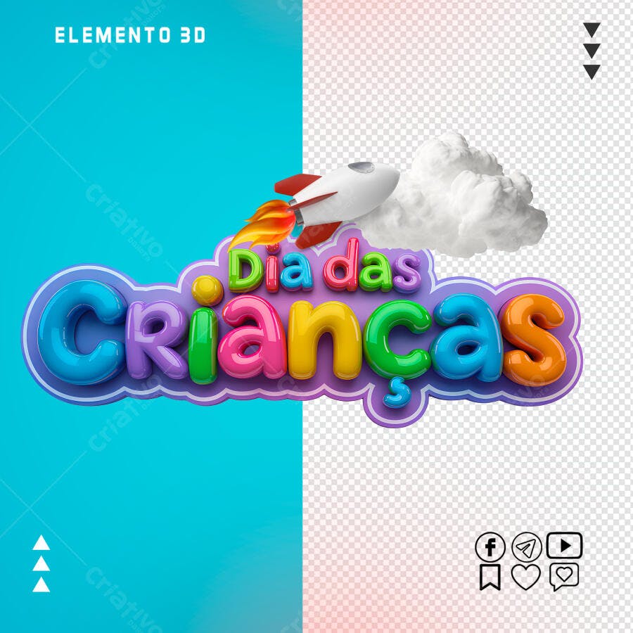 Arte Dia das Crianças 3D PSD Editável