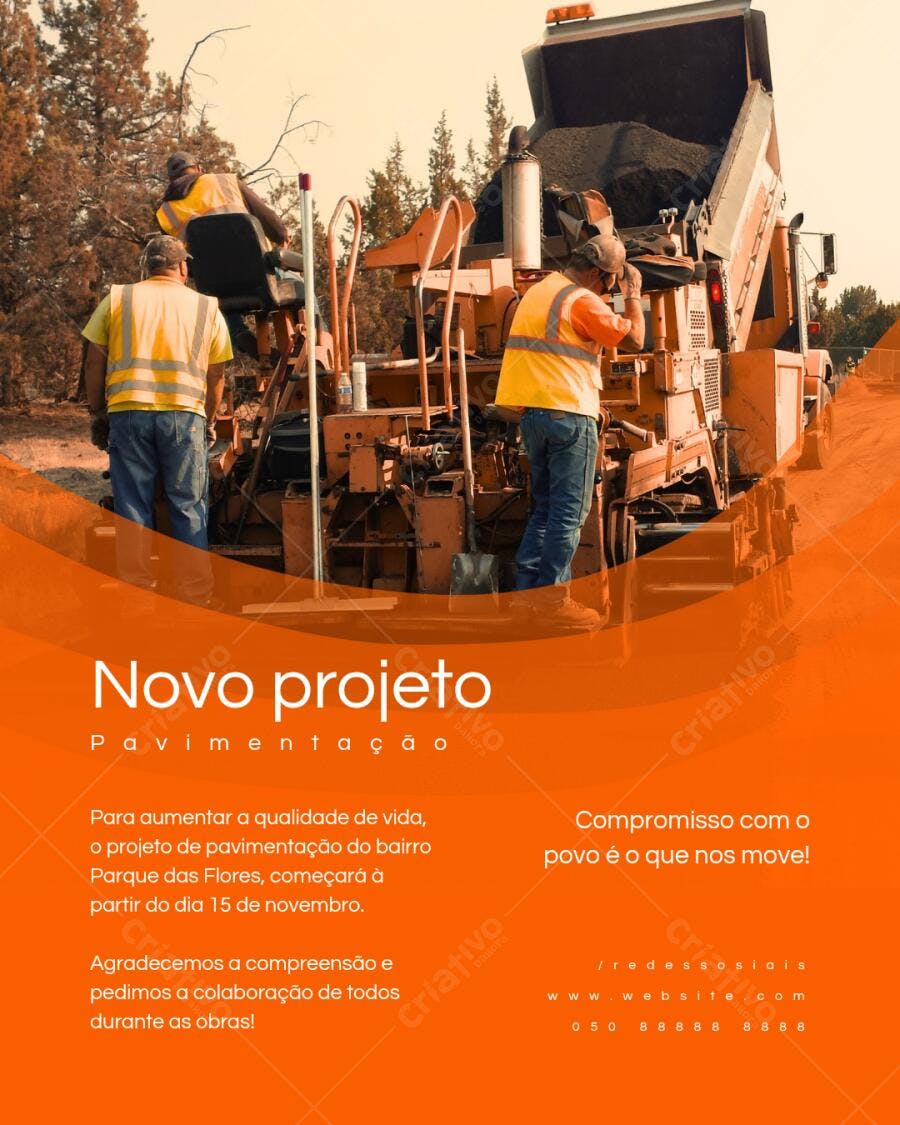 Flyer de Obras Públicas Laranja e Bege Editável no Canva