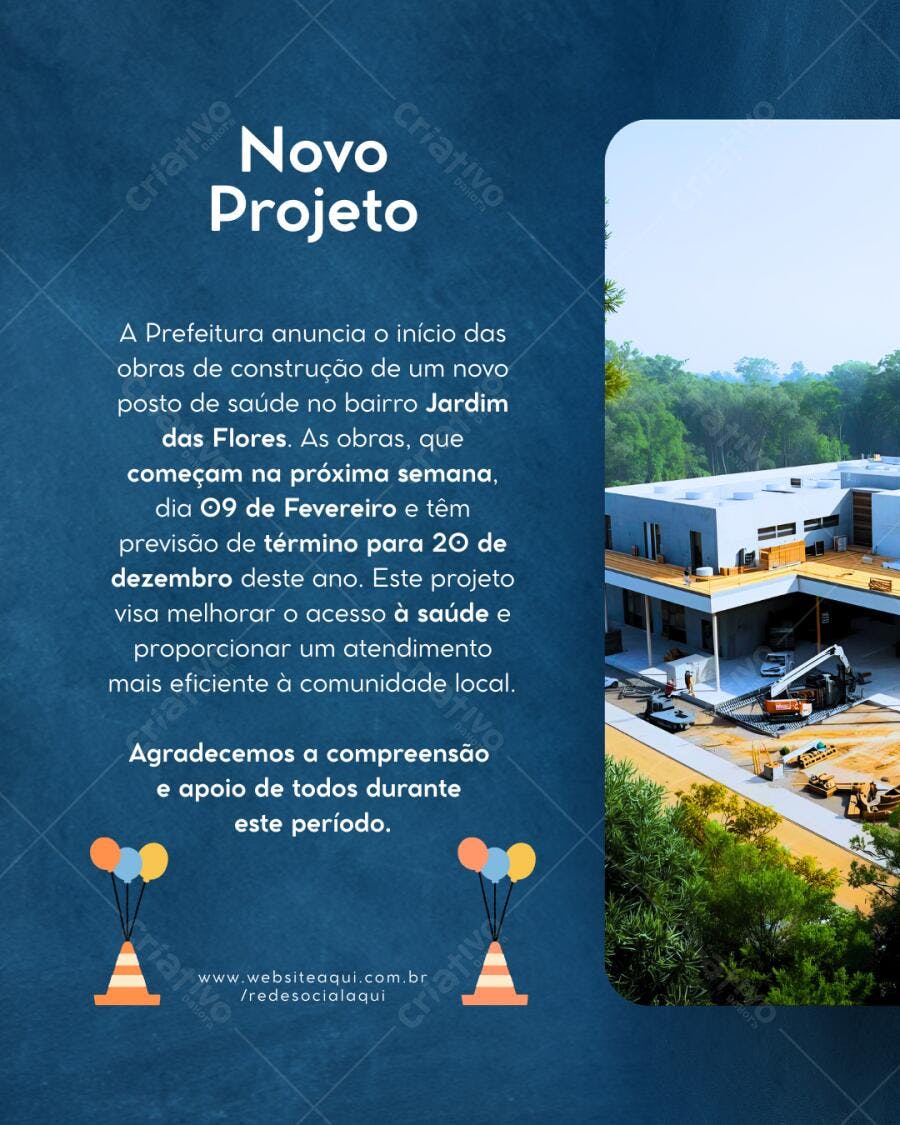 Post Instagram Anúncio de Obra Posto Saúde Editável no Canva