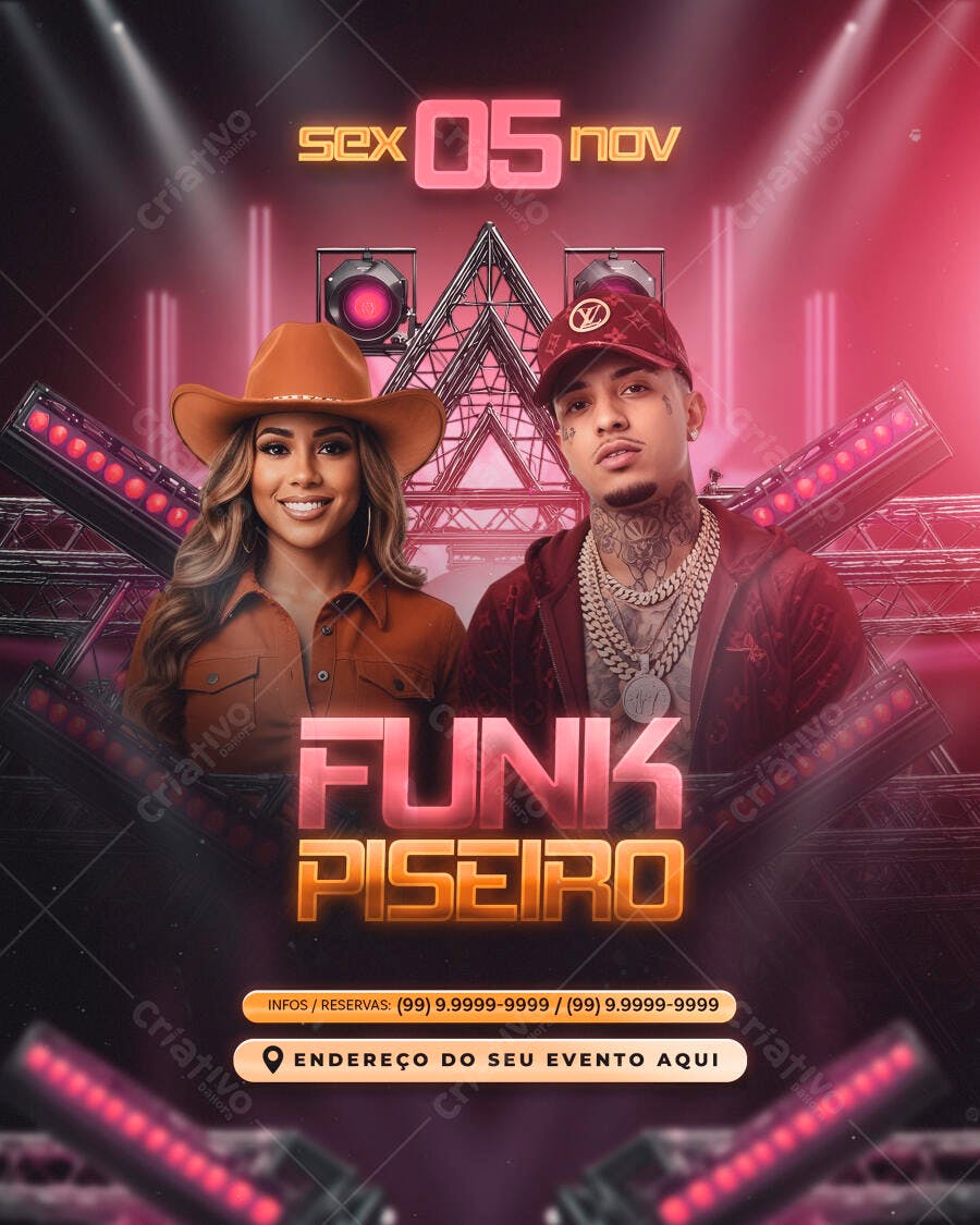 Flyer para Festa Funk e Piseiro PSD Editável