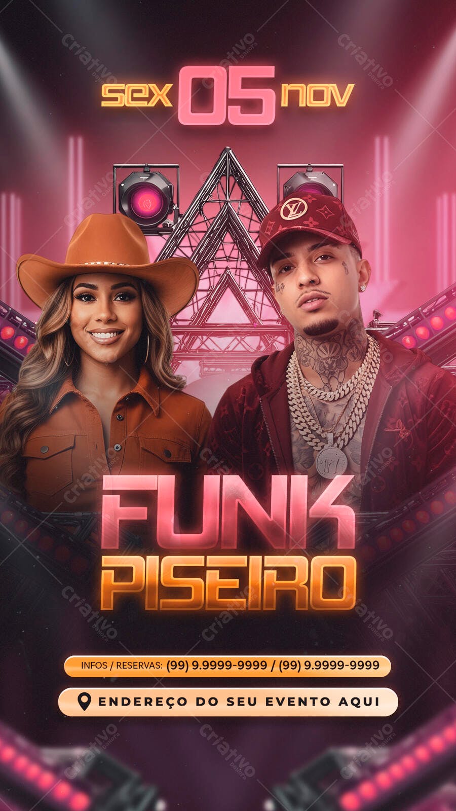 Flyer para Festa Funk e Piseiro PSD Editável