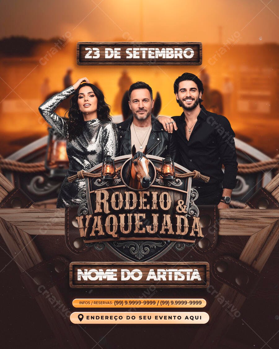 Flyer para Rodeio e Vaquejada PSD Editável