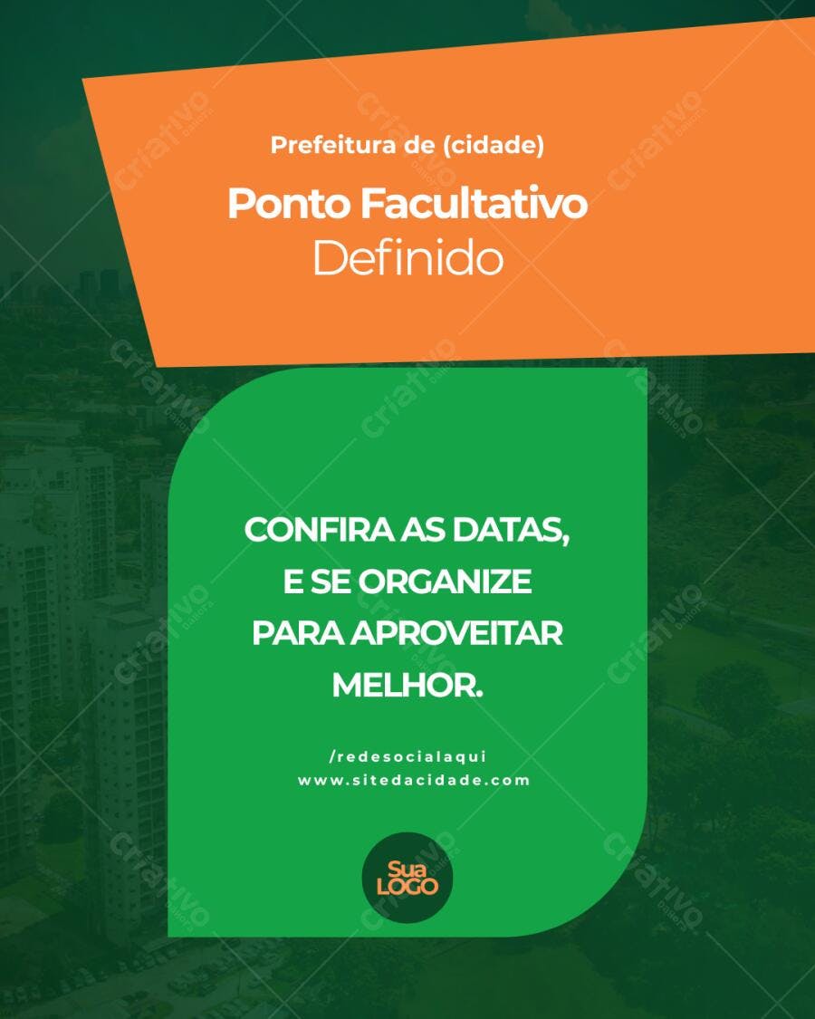 Post Instagram Ponto Facultativo Verde e Laranja Editável no Canva