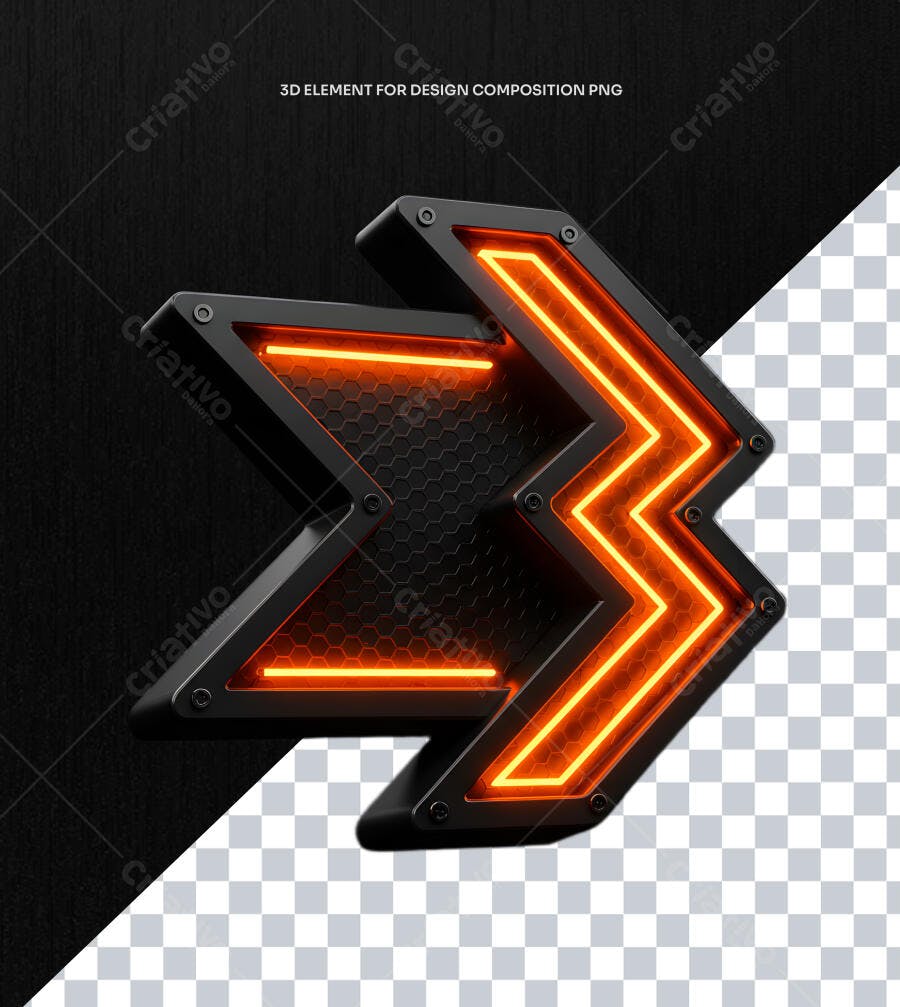 Selo 3D direcional neon laranja e preto