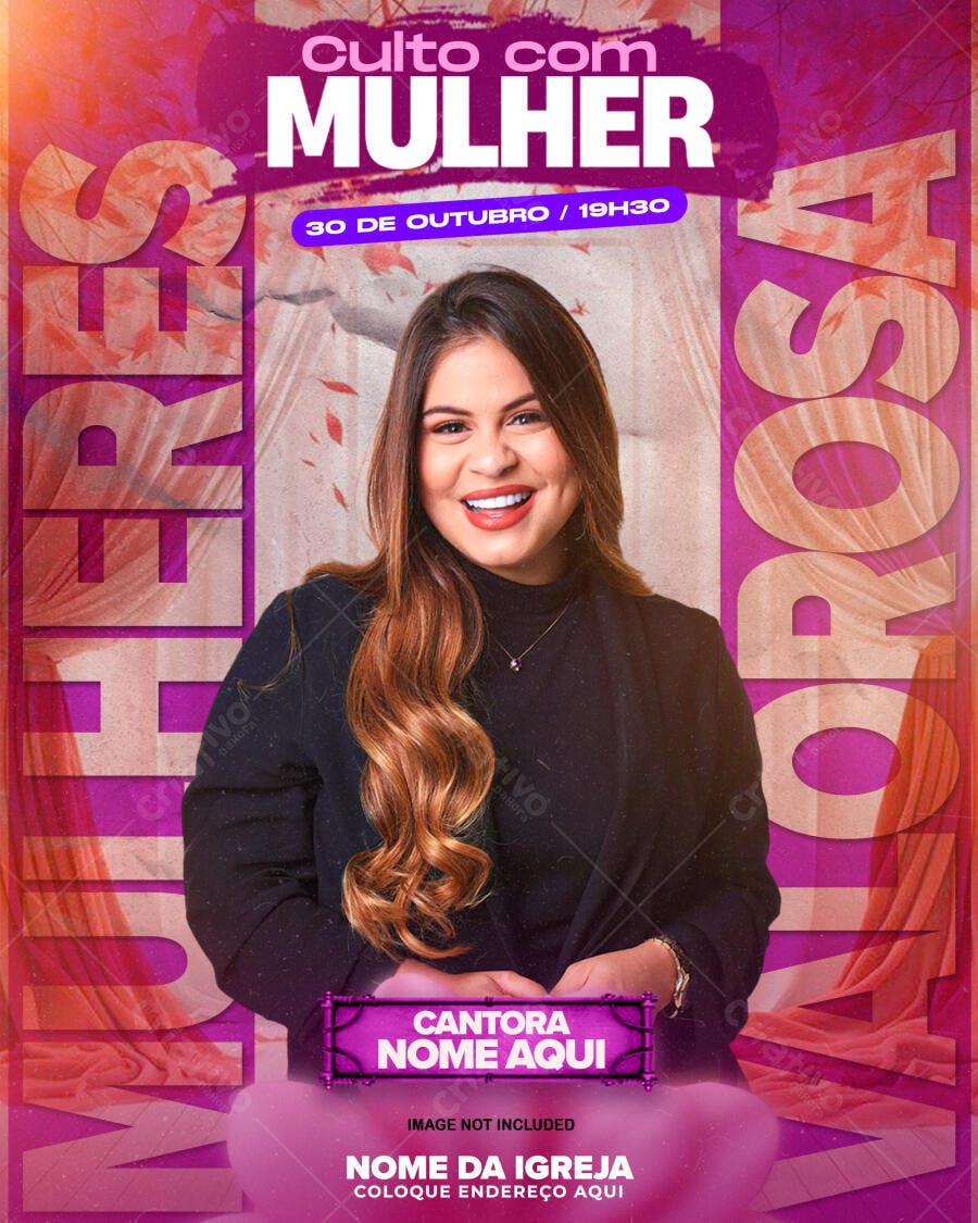 Flyer para Culto com Mulher PSD Editável
