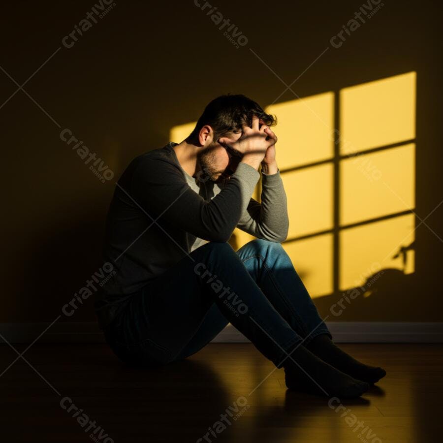 Homem deprimido sentado no chão