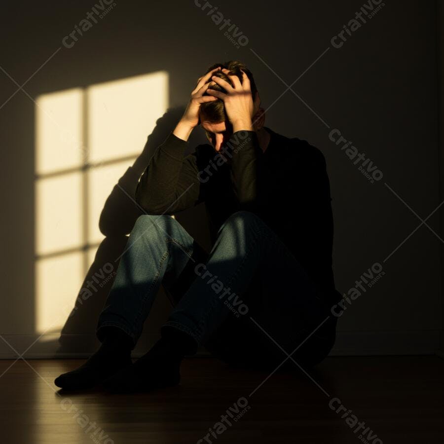 Homem deprimido sentado no chão