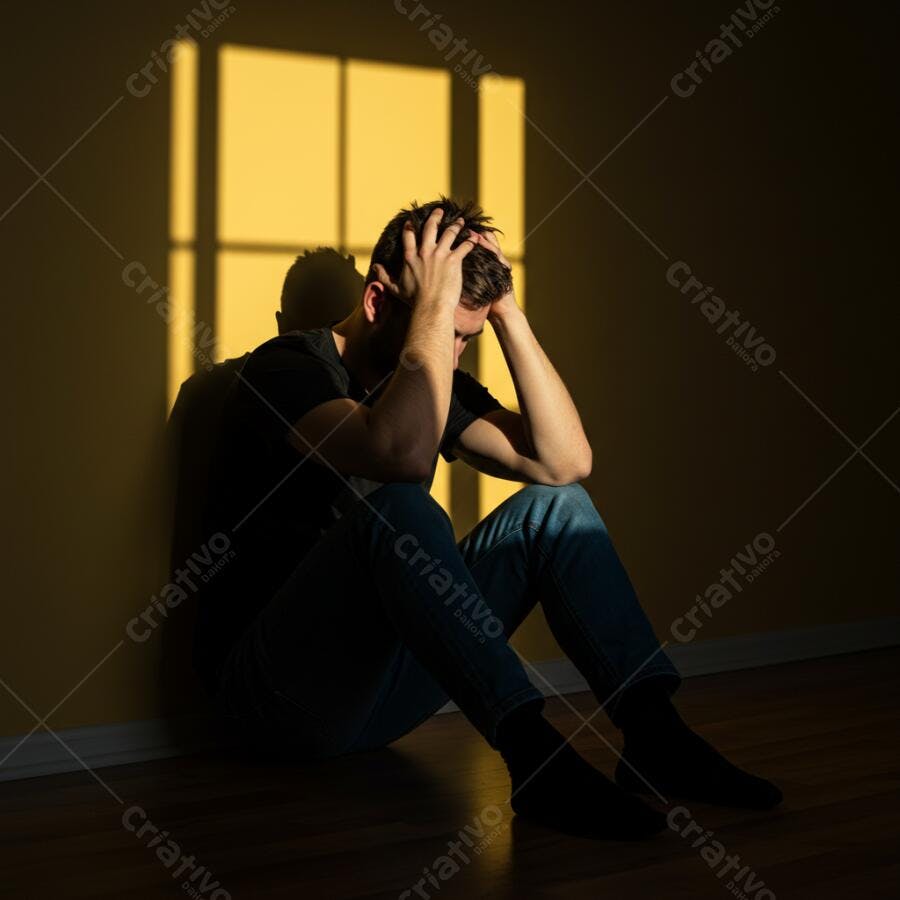 Homem deprimido sentado no chão