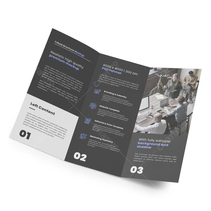 Mockup Trifold Brochure: Design Moderno em Tons Cinza e Azul