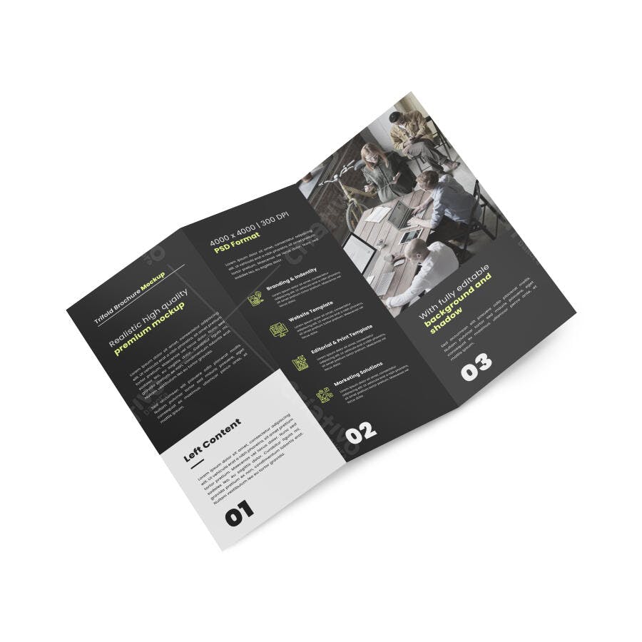 Mockup Realista de Panfleto Tri-fold em Preto e Branco
