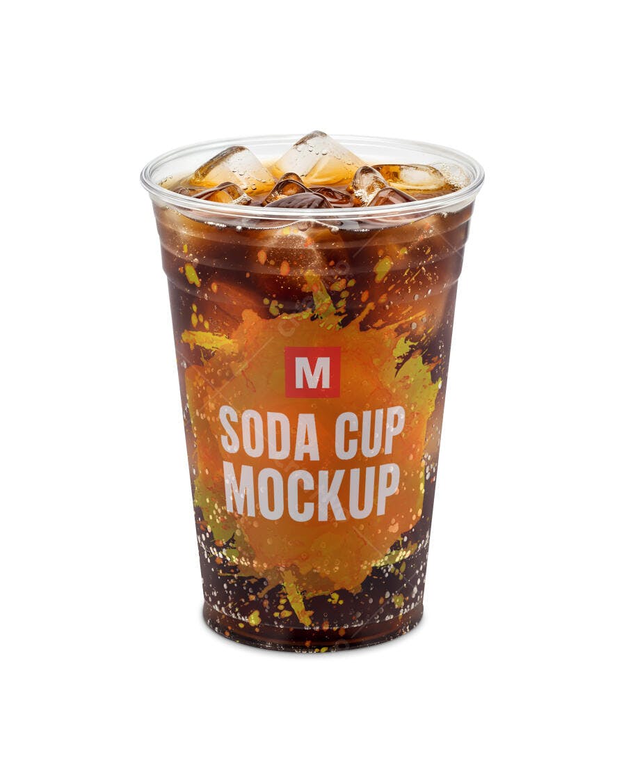 Mockup Realista de Copo de Refrigerante com Gelo