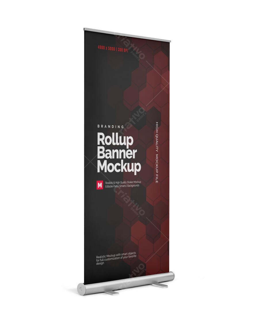 Mockup Realista de Banner Rollup Preto e Vermelho