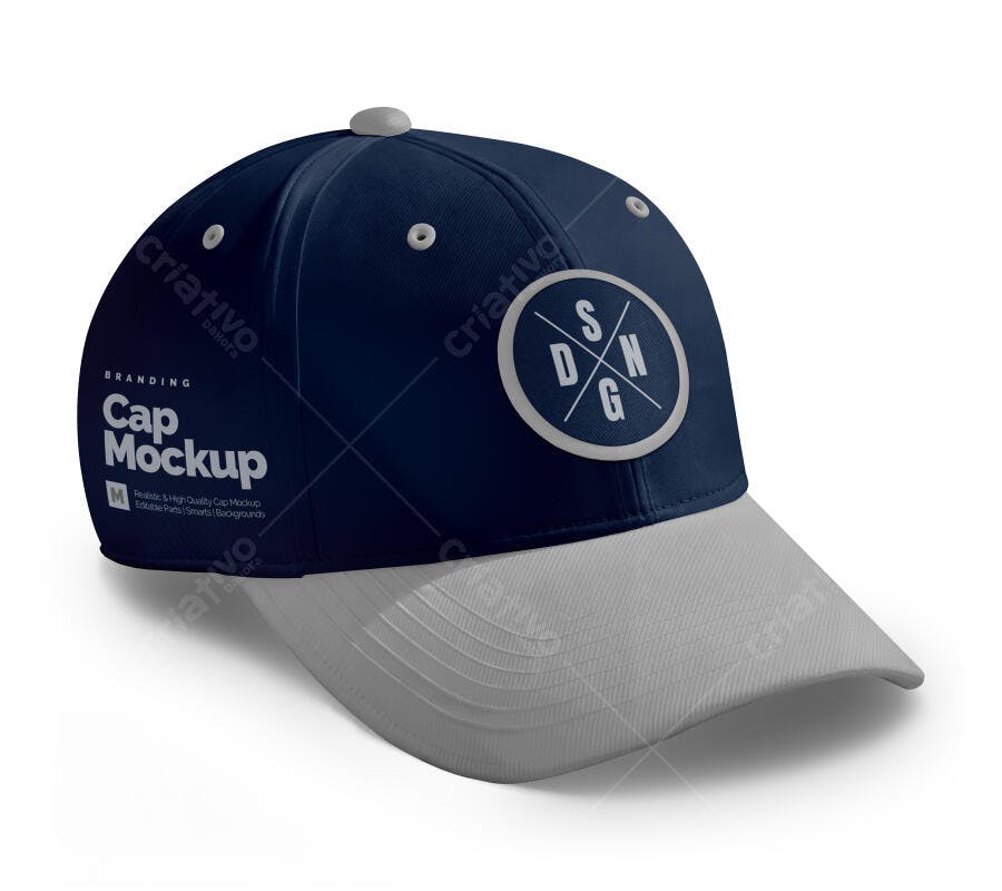 Mockup Boné Azul Marinho e Cinza: Modelo Realista