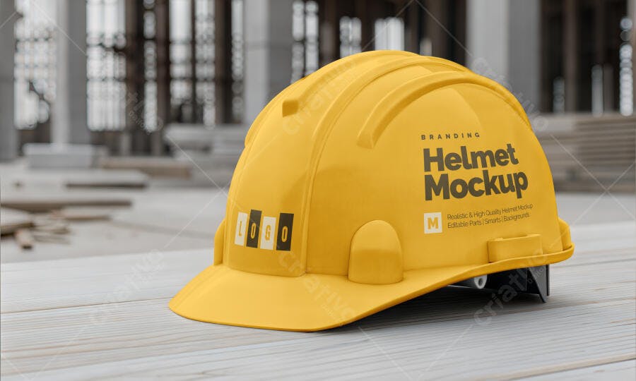 Mockup de Capacete Amarelo Realista em Construção