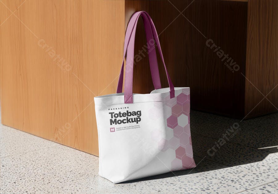 Mockup de Tote Bag em Rosa e Branco com Design Moderno