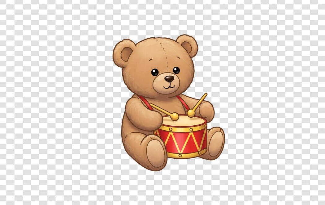 Icone Ursinho tocando tambor PNG com fundo transparente