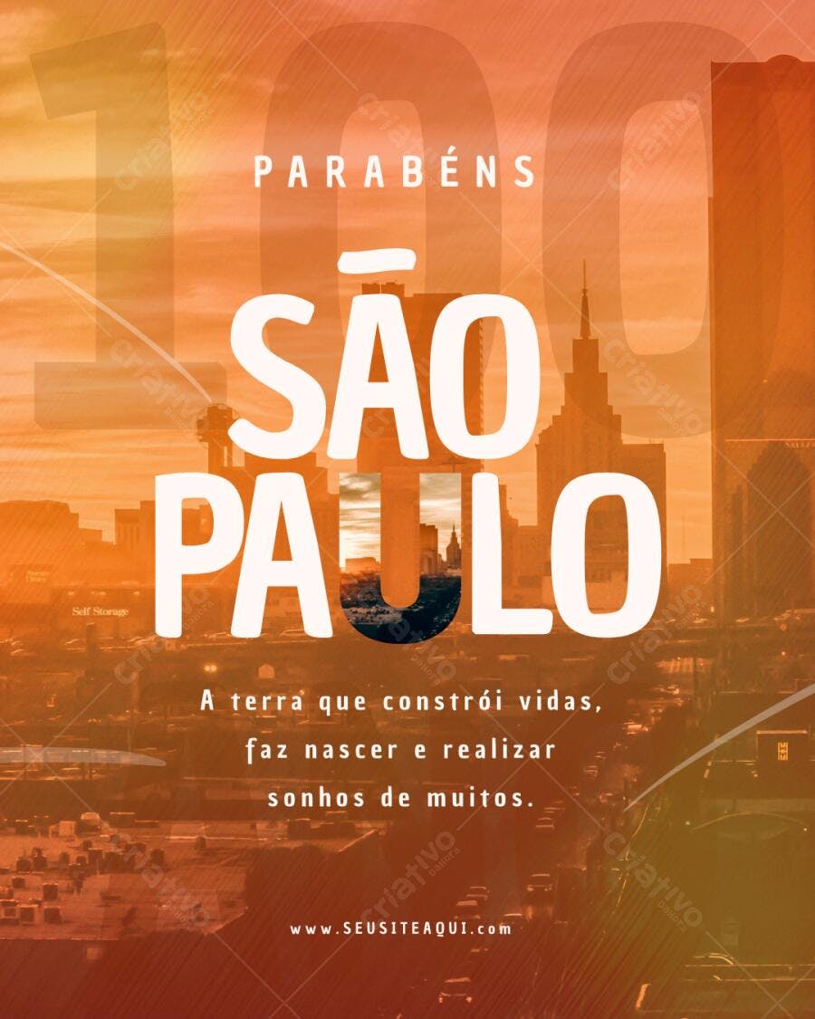 Post Instagram Aniversário São Paulo Laranja e Amarelo Editável no Canva