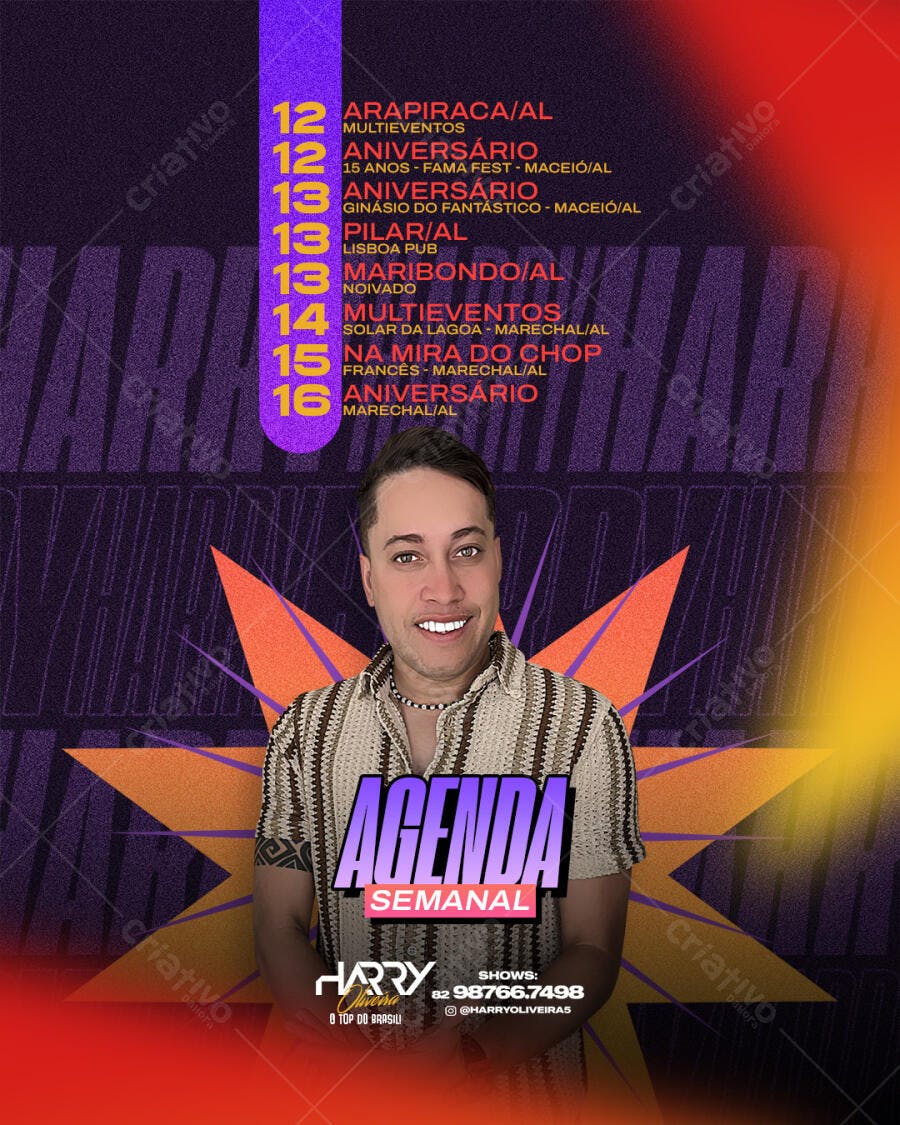 Agenda Semanal do Cantor Harry Oliveira PSD Editável