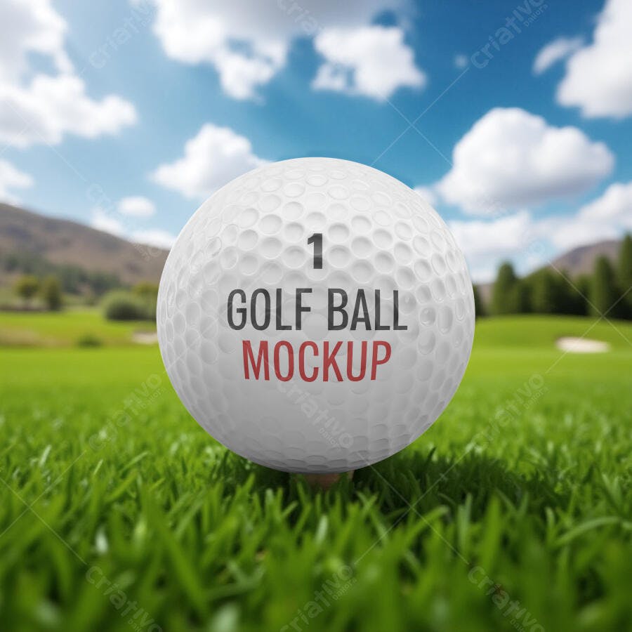 Mockup Bola de Golfe Realista em Campo Verde