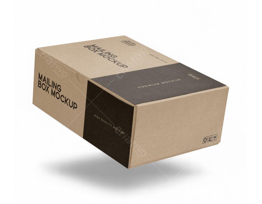 Mockup Caixa de Envio Kraft com Detalhes em Preto