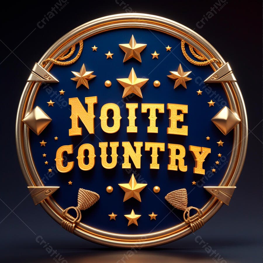 Selo 3D evento country dourado e azul marinho