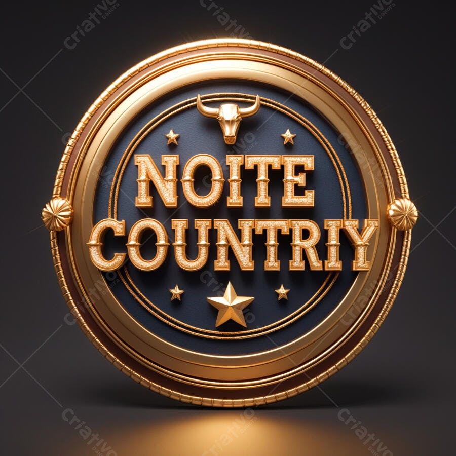 Selo 3D evento country dourado e azul marinho