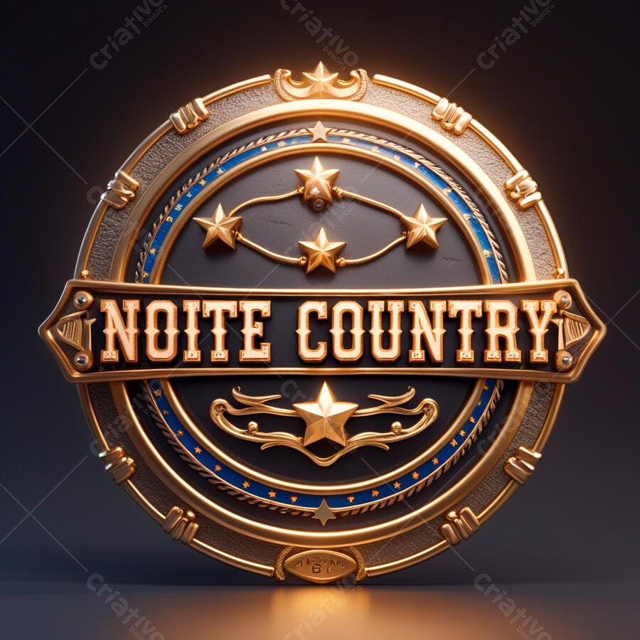 Selo 3D country dourado e azul escuro