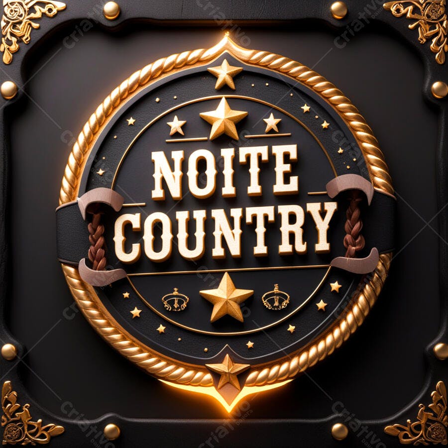Selo 3D decorativo estilo country dourado e preto