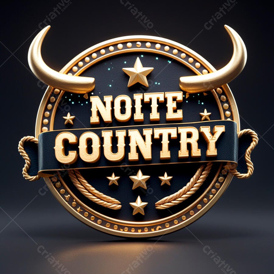 Selo 3D evento country dourado e preto