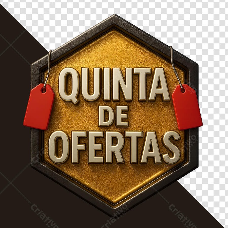 Selo 3D promocional dourado e metálico com tags