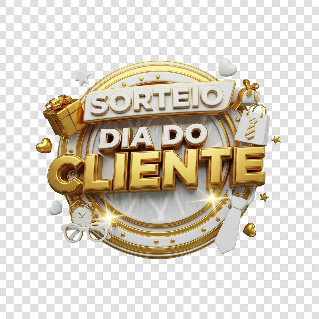 Selo 3D promocional Dia do Cliente dourado e branco