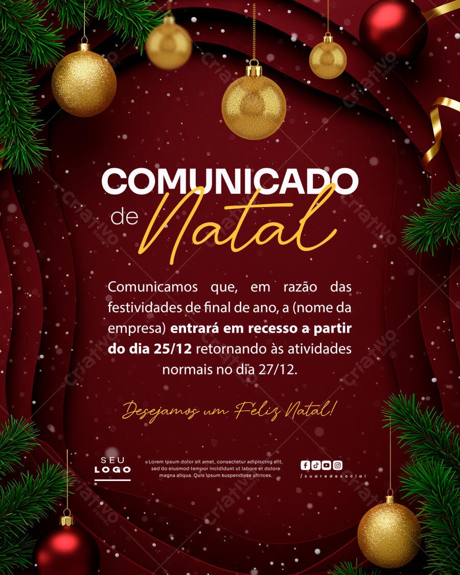 Comunicado de Natal PSD Editável