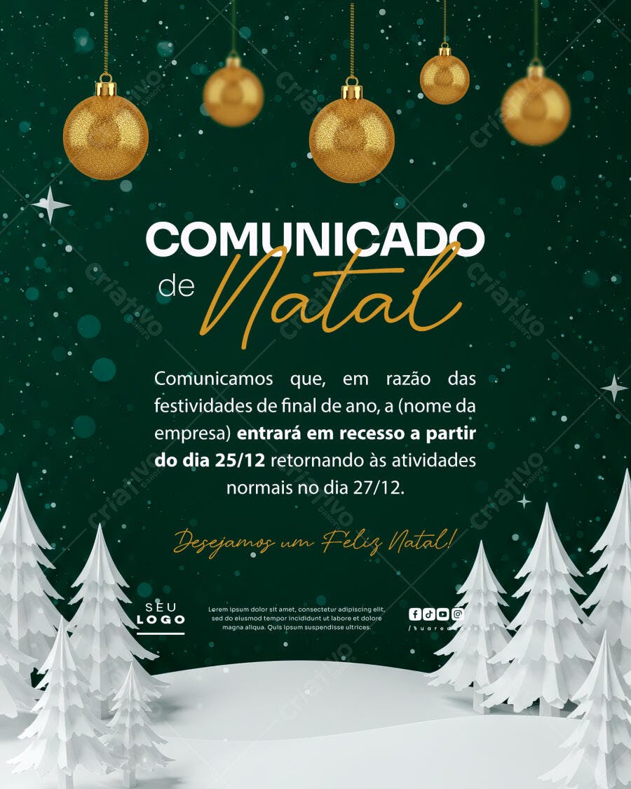 Comunicado de Natal PSD Editável