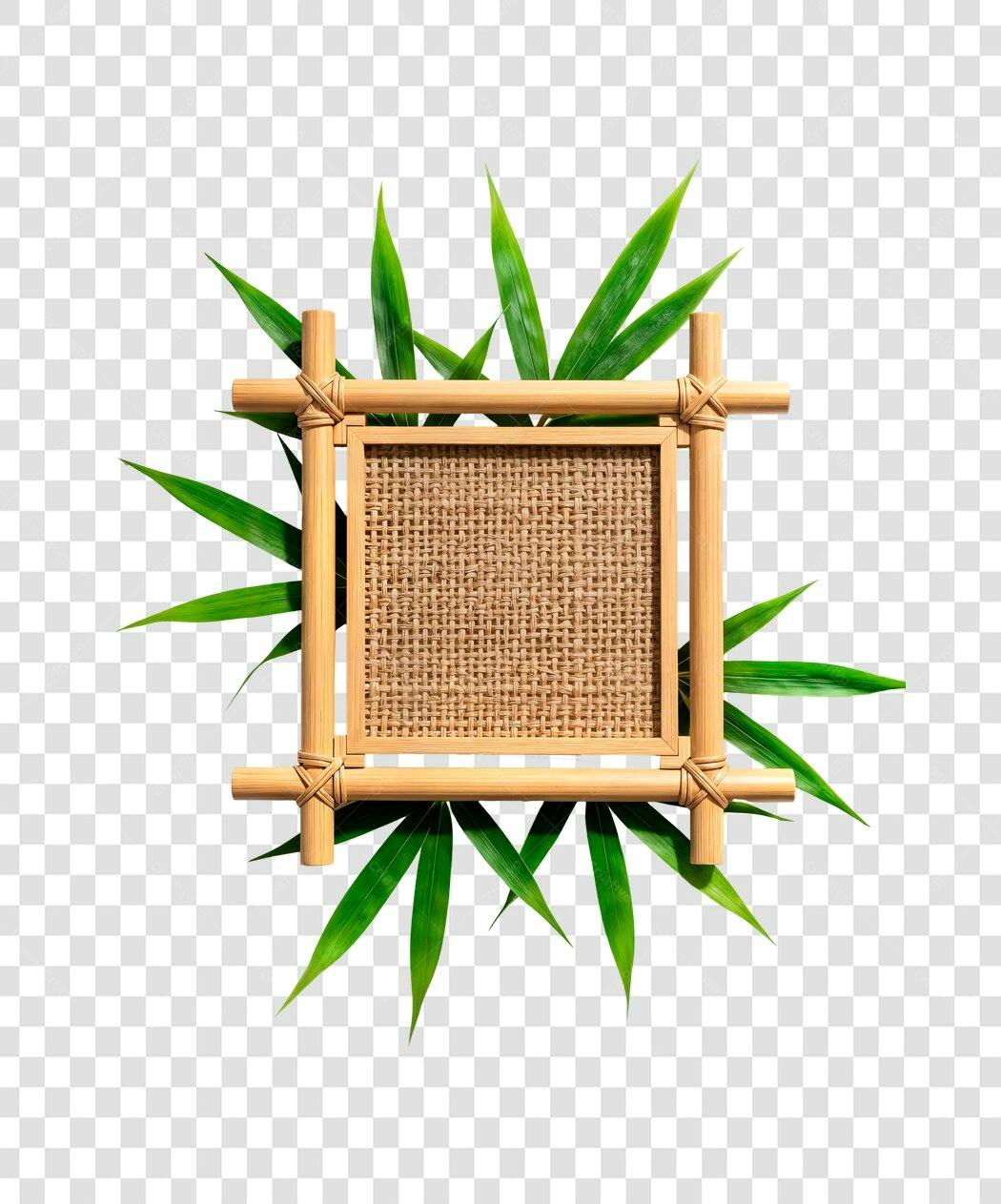 Quadro de bambu com folhas PNG com fundo transparente