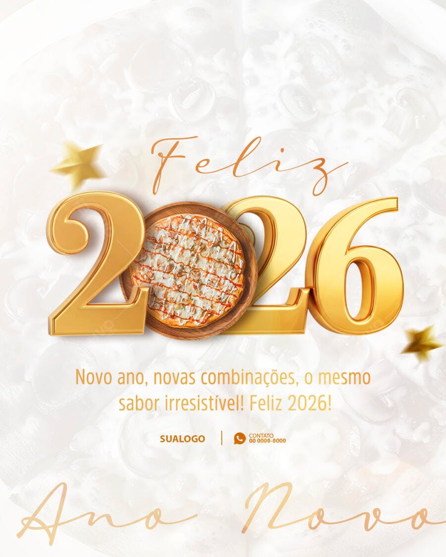 Flyer Ano Novo com Pizza PSD Editável