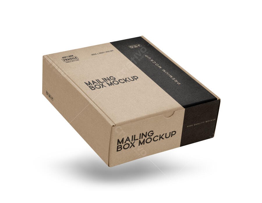 Mockup Caixa de Envio Marrom com Detalhes Pretos
