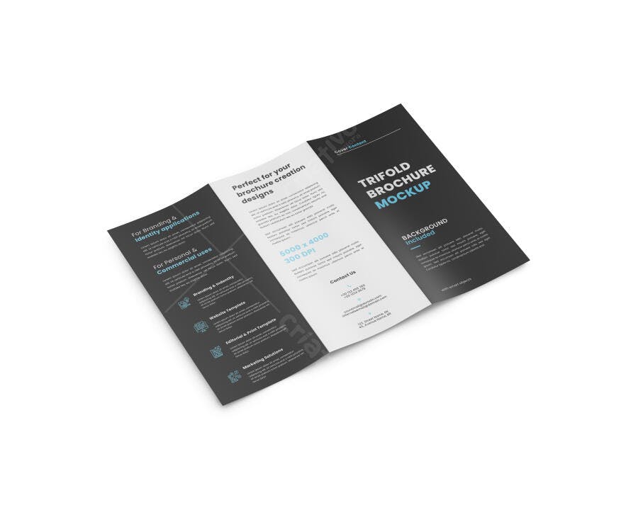 Mockup de Panfleto Tri-Fold Moderno em Preto e Azul