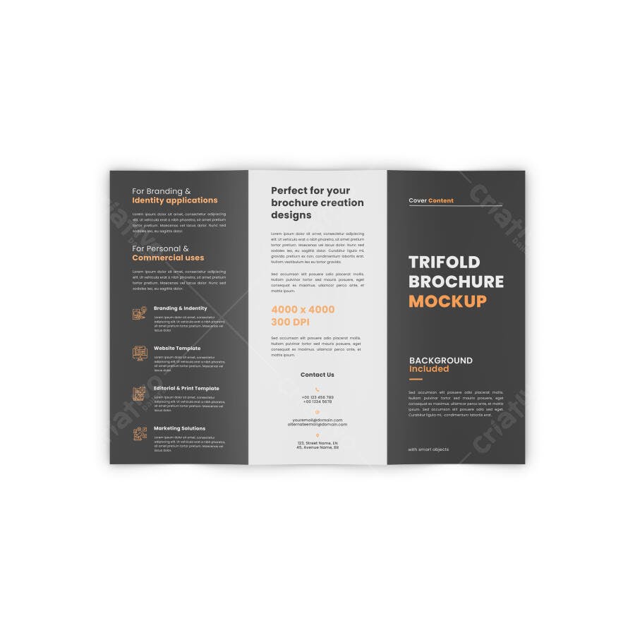 Mockup Trifold Brochure: Design Moderno em Cinza e Laranja